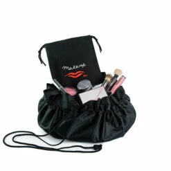 Donna May London Signature Lay-Flat Drawstring Makeup Bag - Black