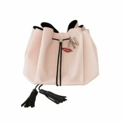 Donna May London Lay-Flat Faux Leather Drawstring Makeup Bag - Blush Pink